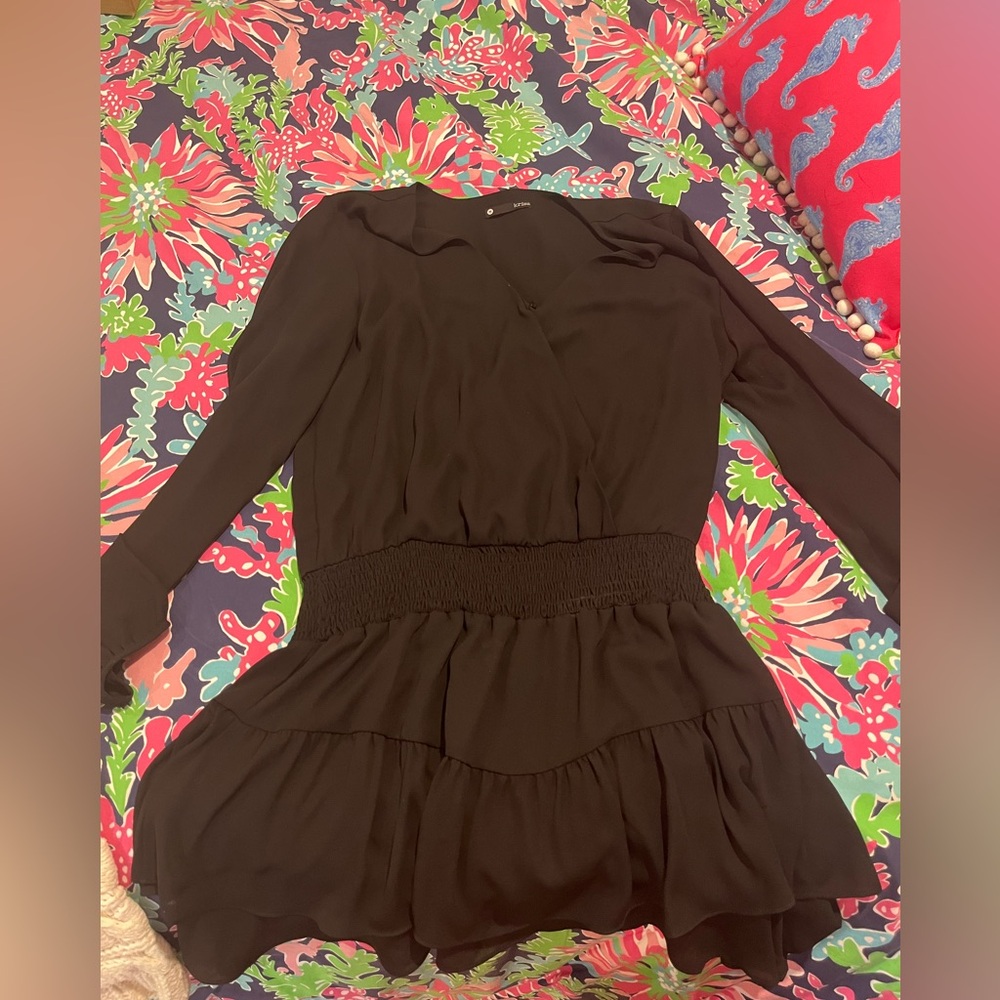 Smocked surplice dress in black
